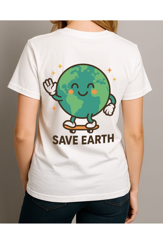 Tişört Unisex Çocuk (Save Earth) Kiz Beyaz - 10-11 Yaş