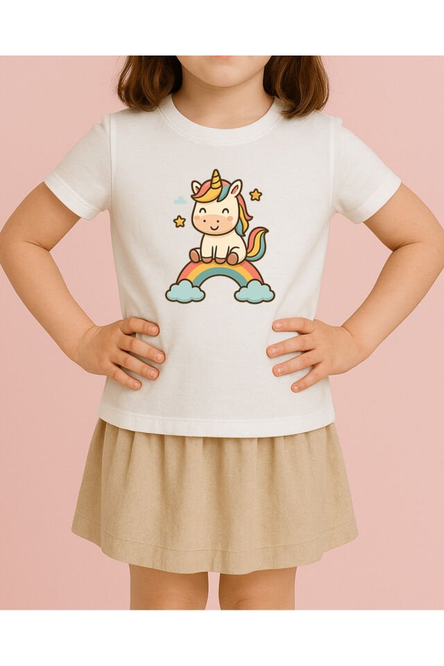 Tişört Unisex Çocuk (Unicorn) Kiz Beyaz - 4-5 Yaş