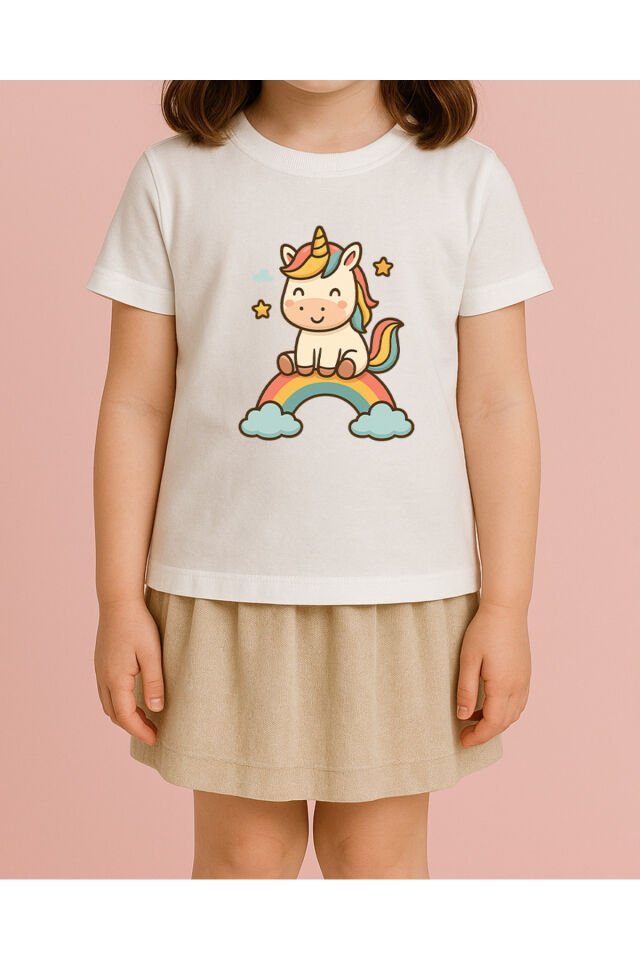 Tişört Unisex Çocuk (Unicorn) Kiz Beyaz - 10-11 Yaş