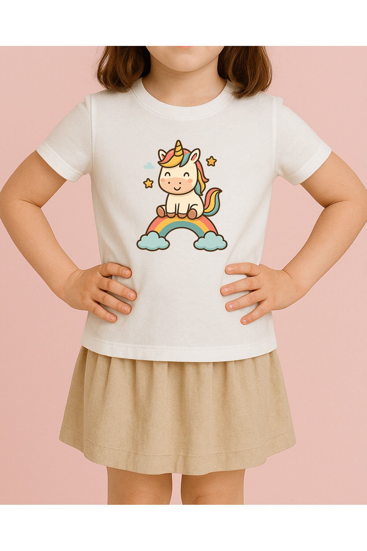 Tişört Unisex Çocuk (Unicorn) Kiz Beyaz - 10-11 Yaş