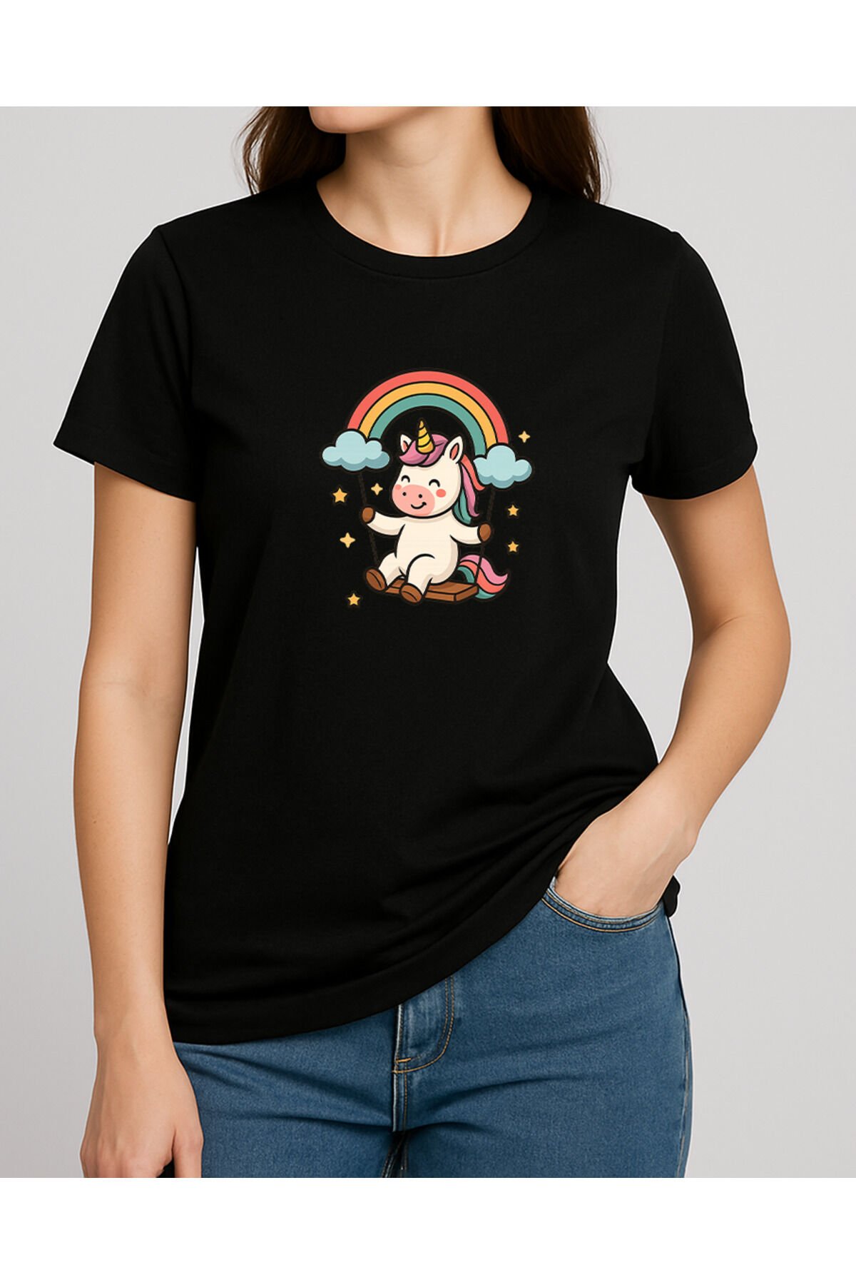 Tişört Unisex (Unicorn 2) Kadin Si̇yah - L