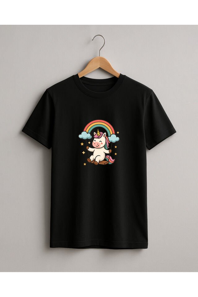 Tişört Unisex (Unicorn 2) Kadin Si̇yah - S