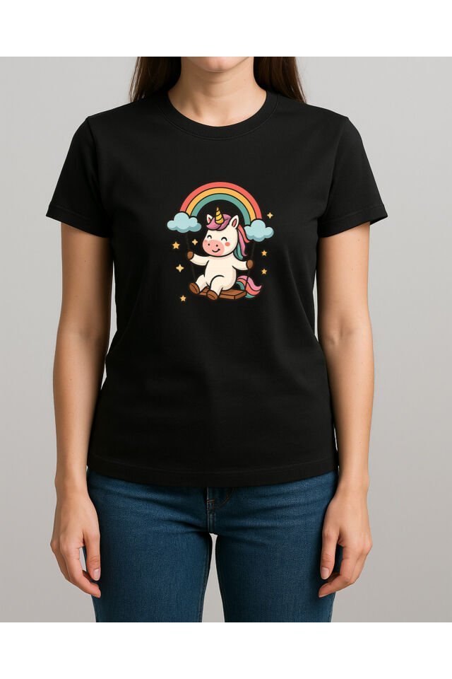 Tişört Unisex (Unicorn 2) Kadin Si̇yah - S