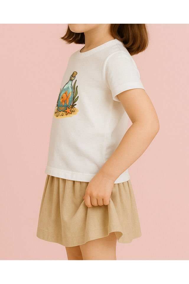 Tişört Unisex Çocuk (Fanus Balık) Kiz Beyaz - 10-11 Yaş