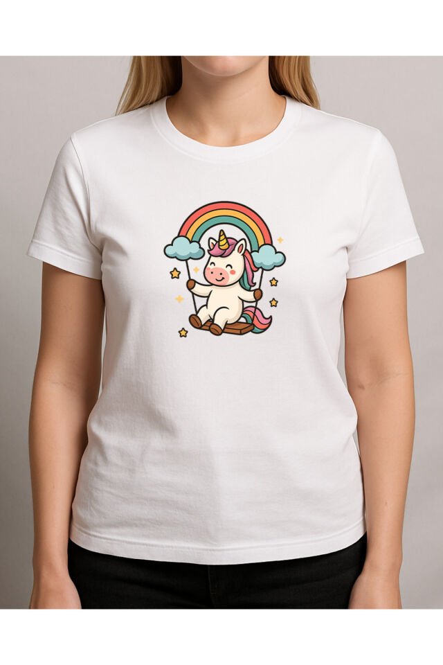 Tişört Unisex (Unicorn 2) Kadin Beyaz - L