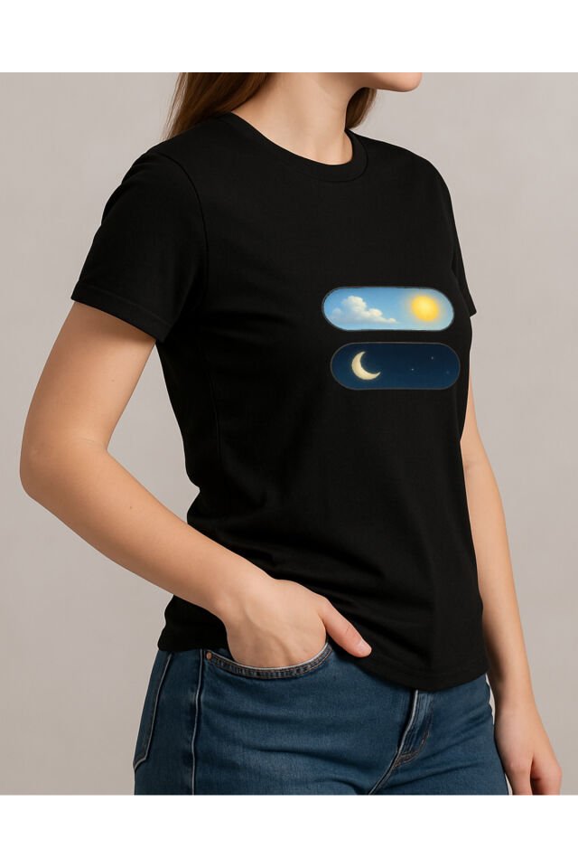 Tişört Unisex (Gece Gündüz) Kadin Si̇yah - M