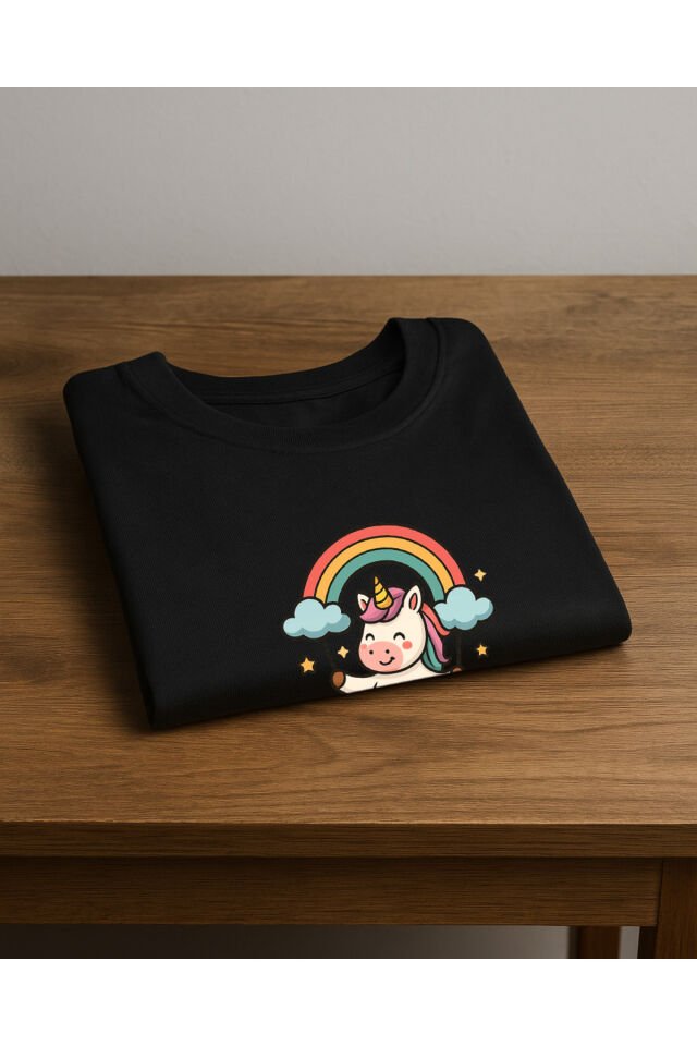 Tişört Unisex Çocuk (Unicorn 2) Kiz Si̇yah - 10-11 Yaş