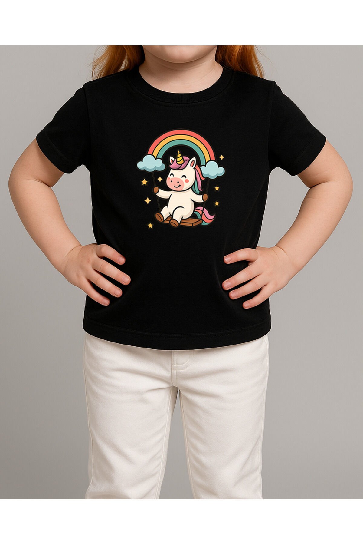 Tişört Unisex Çocuk (Unicorn 2) Kiz Si̇yah - 10-11 Yaş