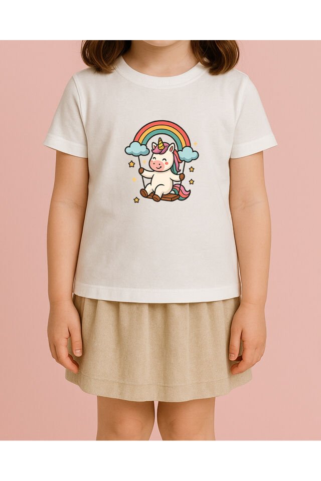 Tişört Unisex Çocuk (Unicorn 2) Kiz Beyaz - 4-5 Yaş
