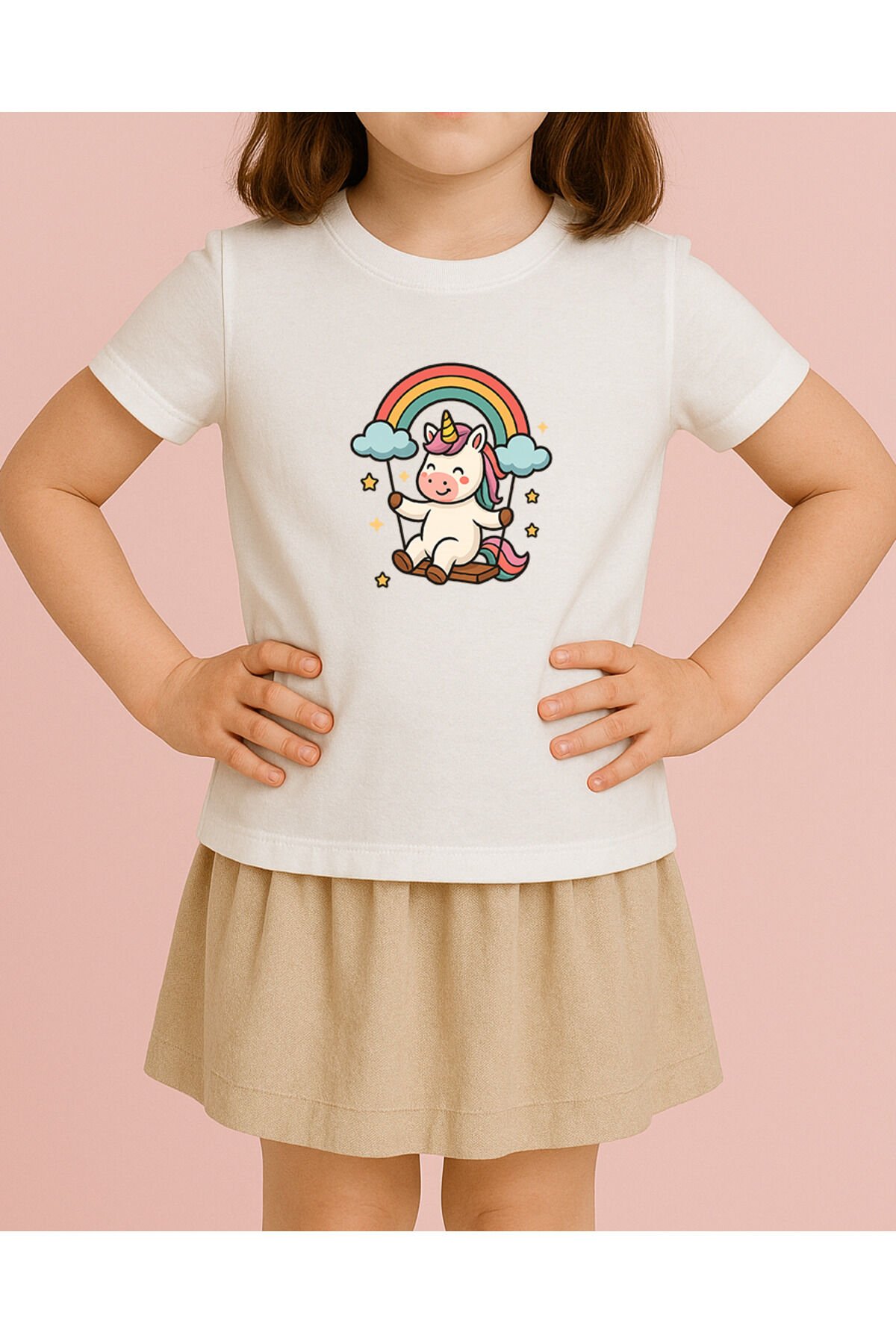 Tişört Unisex Çocuk (Unicorn 2) Kiz Beyaz - 4-5 Yaş