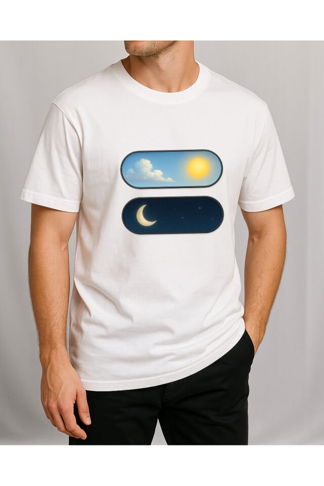 Tişört Unisex (Gece Gündüz) Erkek Beyaz - 2XL