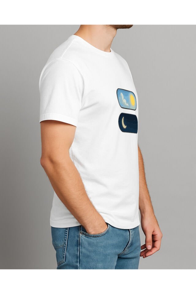 Tişört Unisex (Gece Gündüz) Erkek Beyaz - L