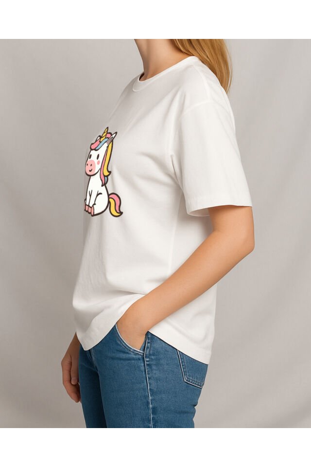 Tişört Unisex (Unicorn 3) Kadin Beyaz - L
