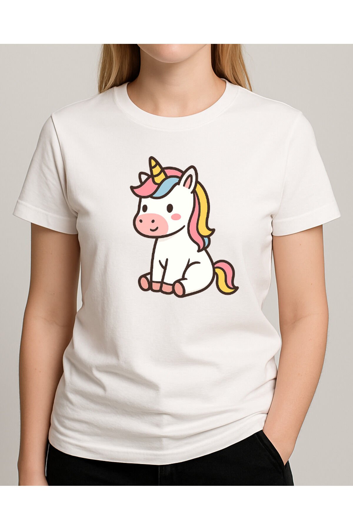 Tişört Unisex (Unicorn 3) Kadin Beyaz - M