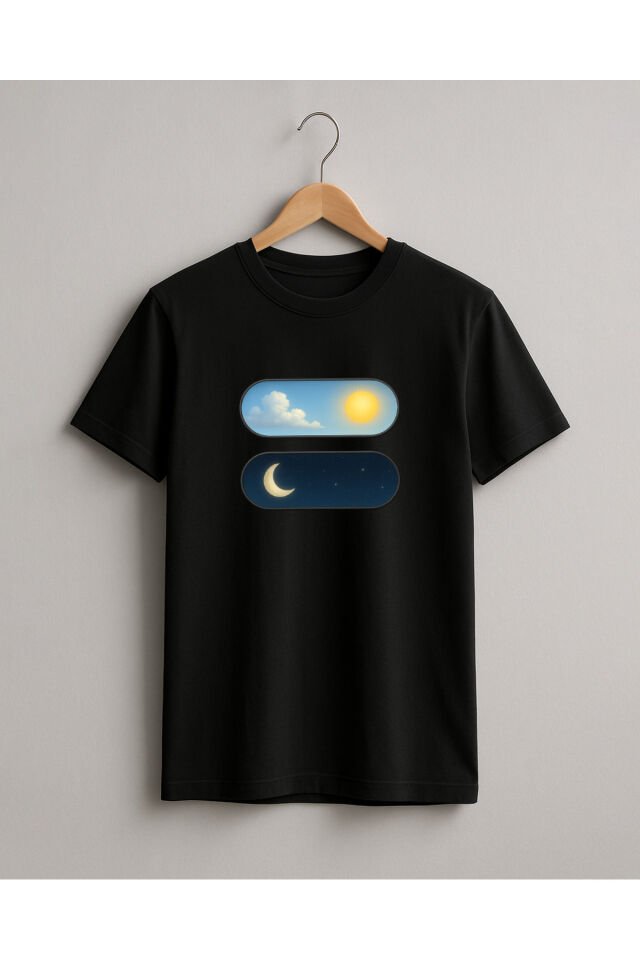 Tişört Unisex (Gece Gündüz) Erkek Si̇yah - M