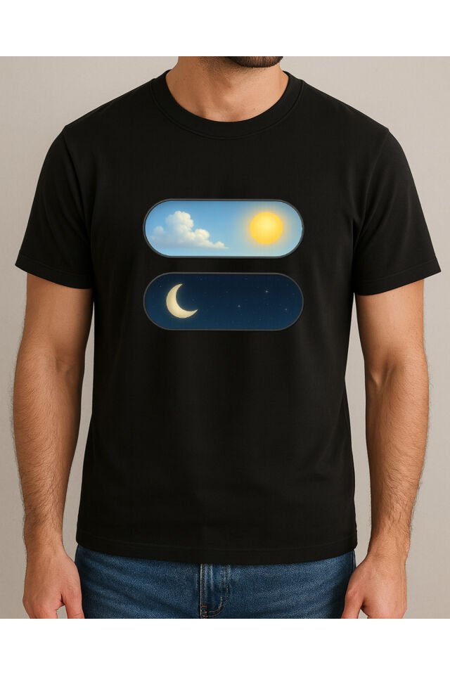 Tişört Unisex (Gece Gündüz) Erkek Si̇yah - 2XL