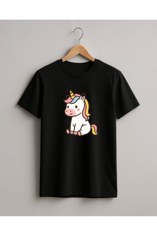 Tişört Unisex Çocuk (Unicorn 3) Kiz Si̇yah - XL