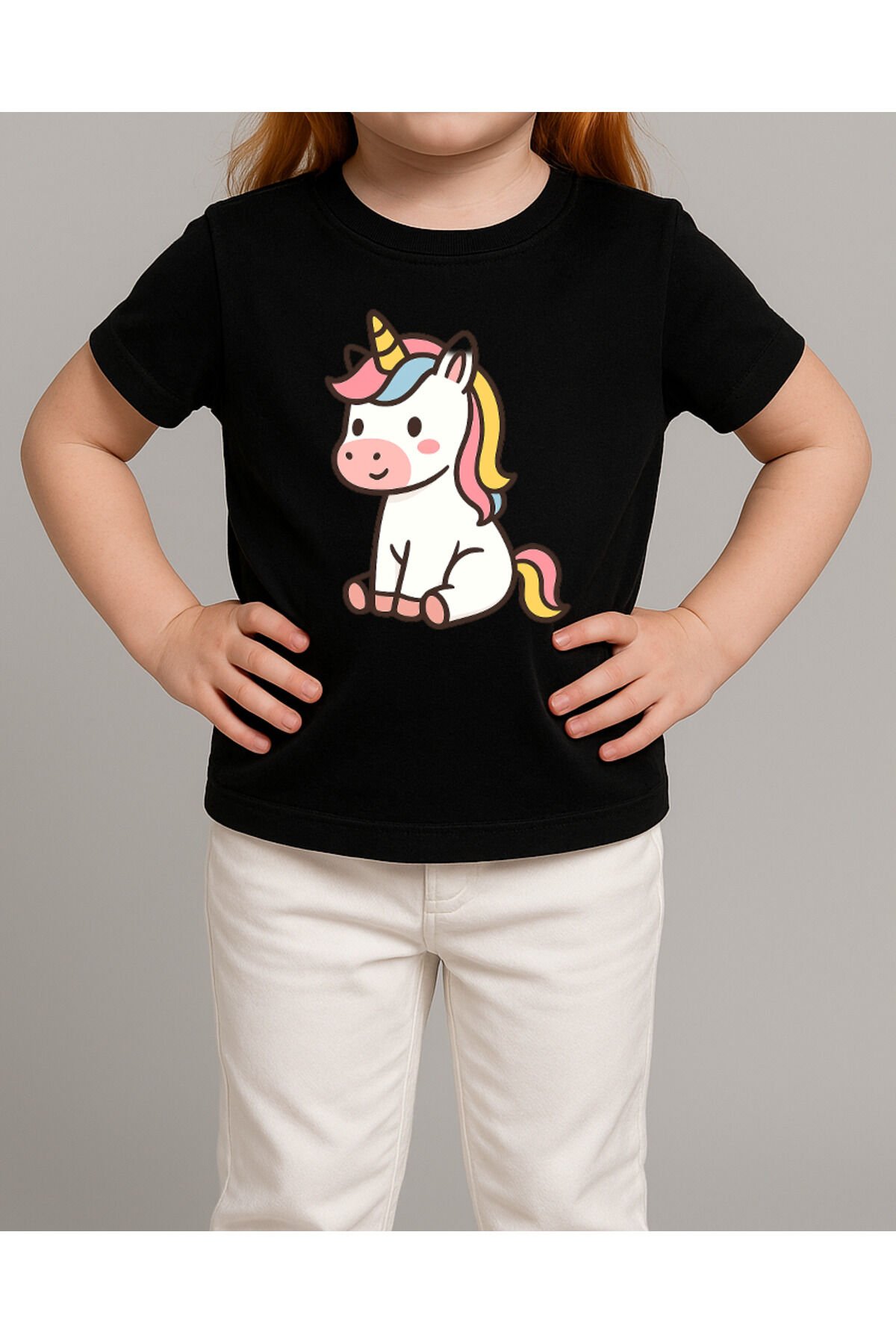 Tişört Unisex Çocuk (Unicorn 3) Kiz Si̇yah - XL