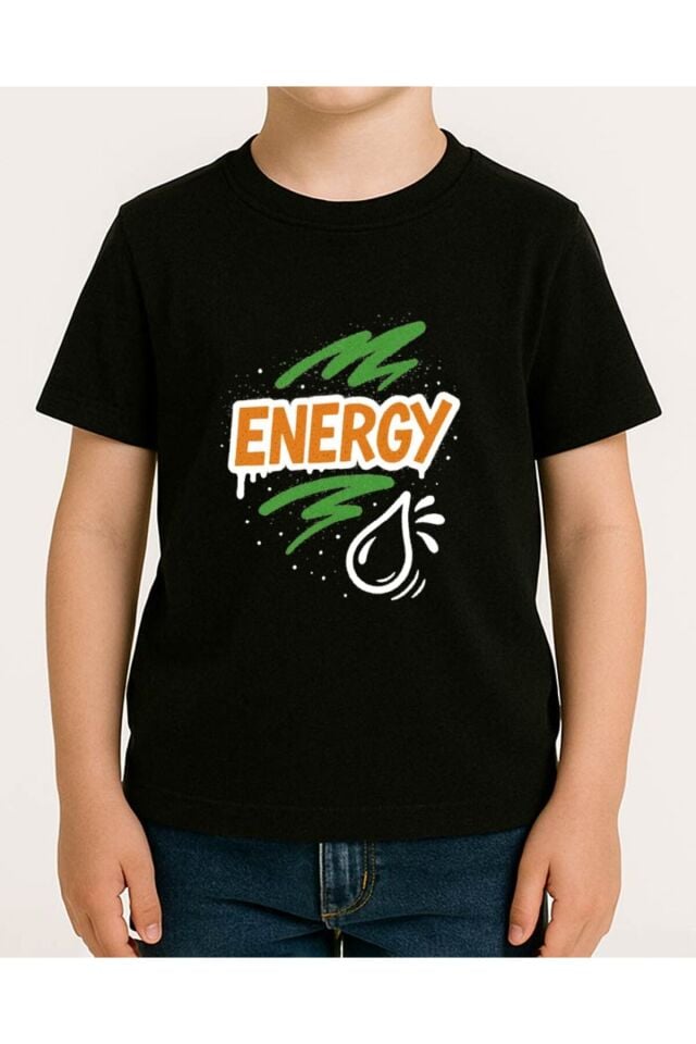 Tişört Unisex Çocuk (Energy) Erkek Si̇yah - 4-5 Yaş