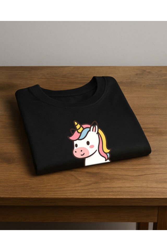 Tişört Unisex Çocuk (Unicorn 3) Kiz Si̇yah - L
