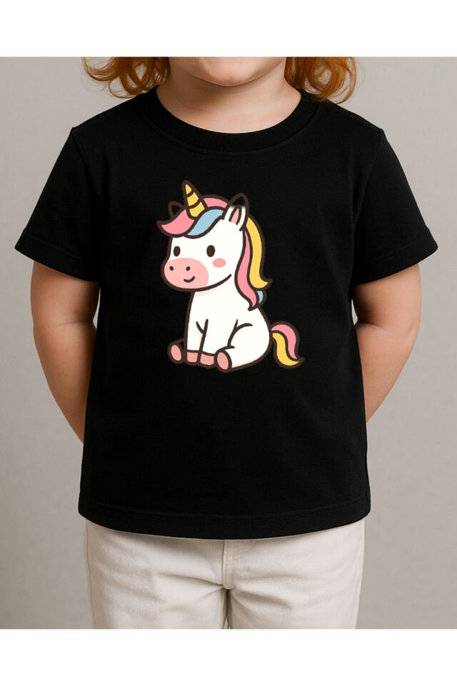 Tişört Unisex Çocuk (Unicorn 3) Kiz Si̇yah - L