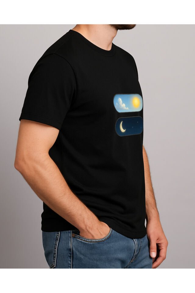Tişört Unisex (Gece Gündüz) Erkek Si̇yah - L