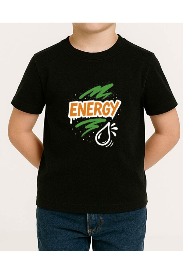 Tişört Unisex Çocuk (Energy) Erkek Si̇yah - 10-11 Yaş