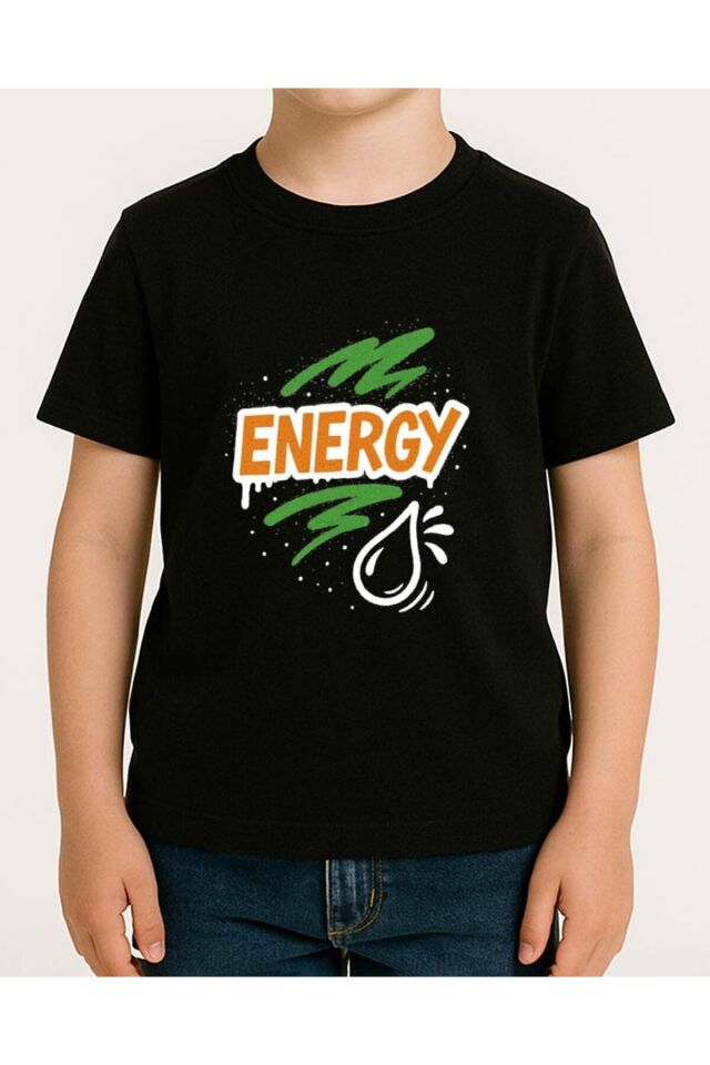 Tişört Unisex Çocuk (Energy) Erkek Si̇yah - 10-11 Yaş