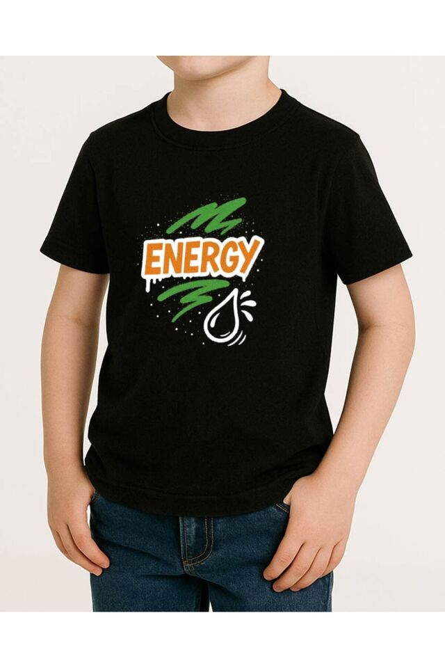 Tişört Unisex Çocuk (Energy) Erkek Si̇yah - 10-11 Yaş