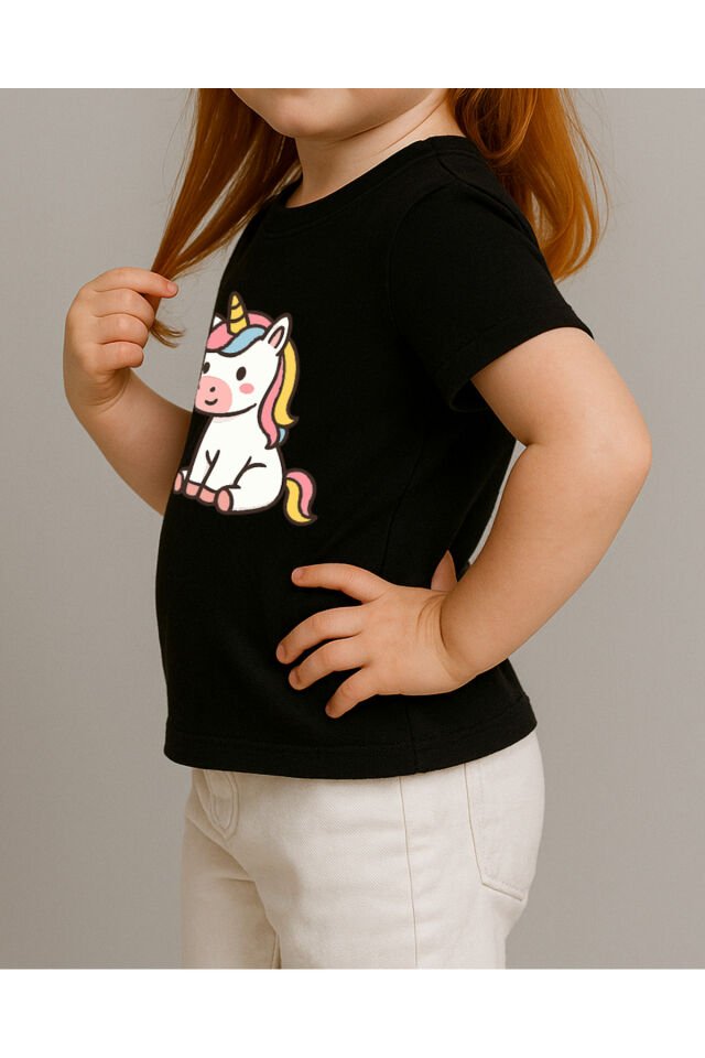 Tişört Unisex Çocuk (Unicorn 3) Kiz Si̇yah - M