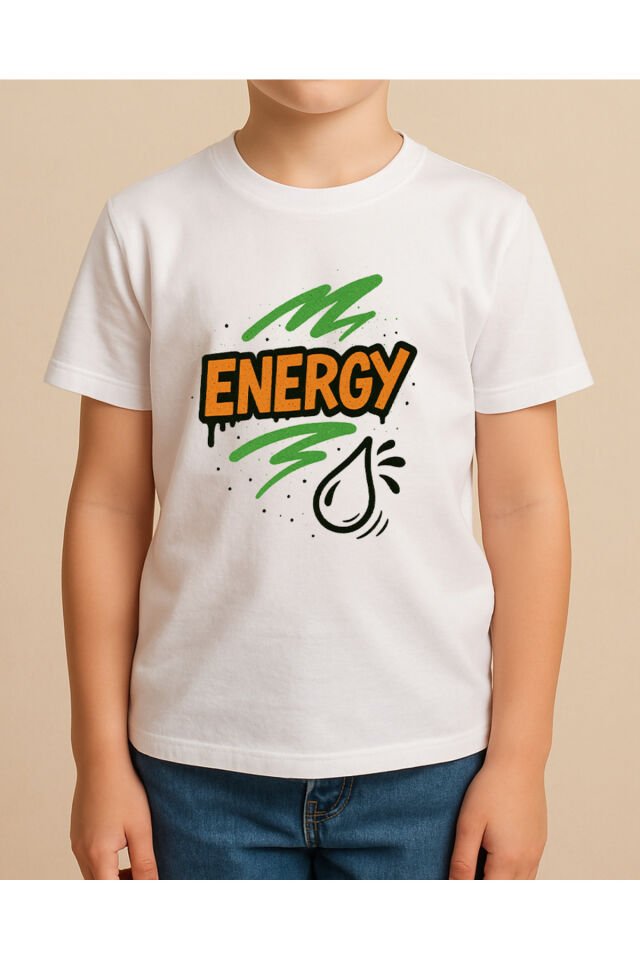 Tişört Unisex Çocuk (Energy) Erkek Beyaz - 10-11 Yaş