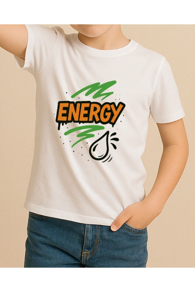 Tişört Unisex Çocuk (Energy) Erkek Beyaz - 10-11 Yaş
