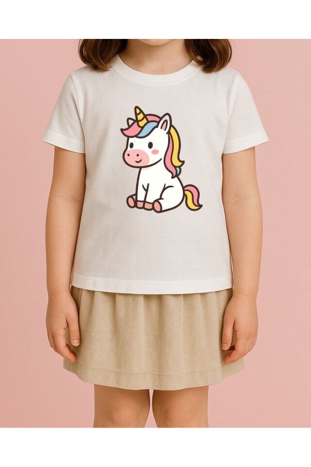 Tişört Unisex Çocuk (Unicorn 3) Kiz Beyaz - 4-5 Yaş