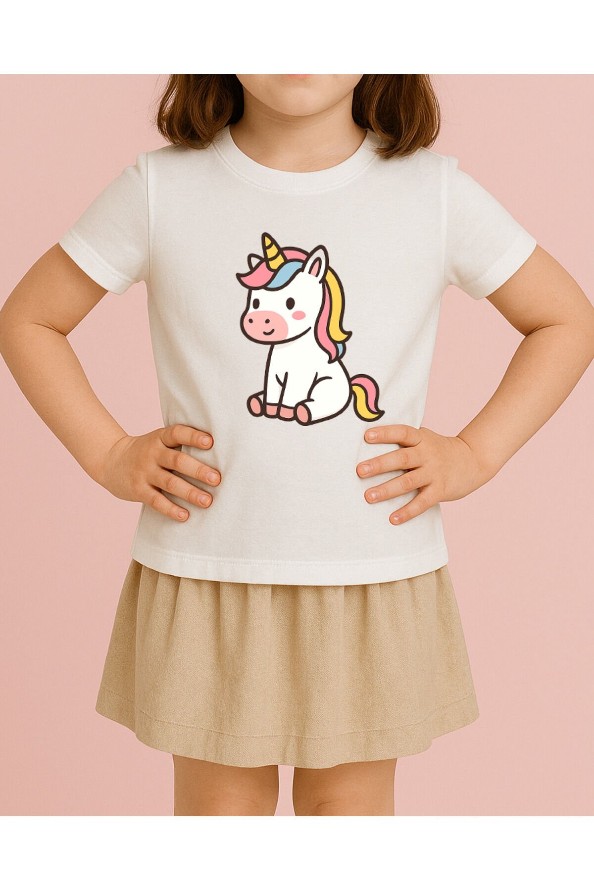 Tişört Unisex Çocuk (Unicorn 3) Kiz Beyaz - 4-5 Yaş