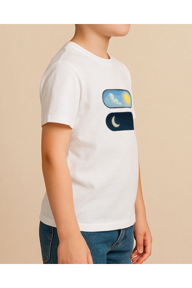 Tişört Unisex Çocuk (Gece Gündüz) Erkek Beyaz - 4-5 Yaş