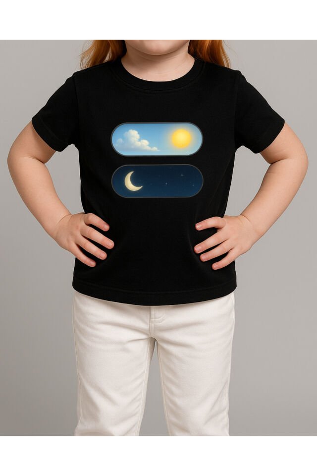 Tişört Unisex Çocuk (Gece Gündüz) Kiz Si̇yah - 10-11 Yaş