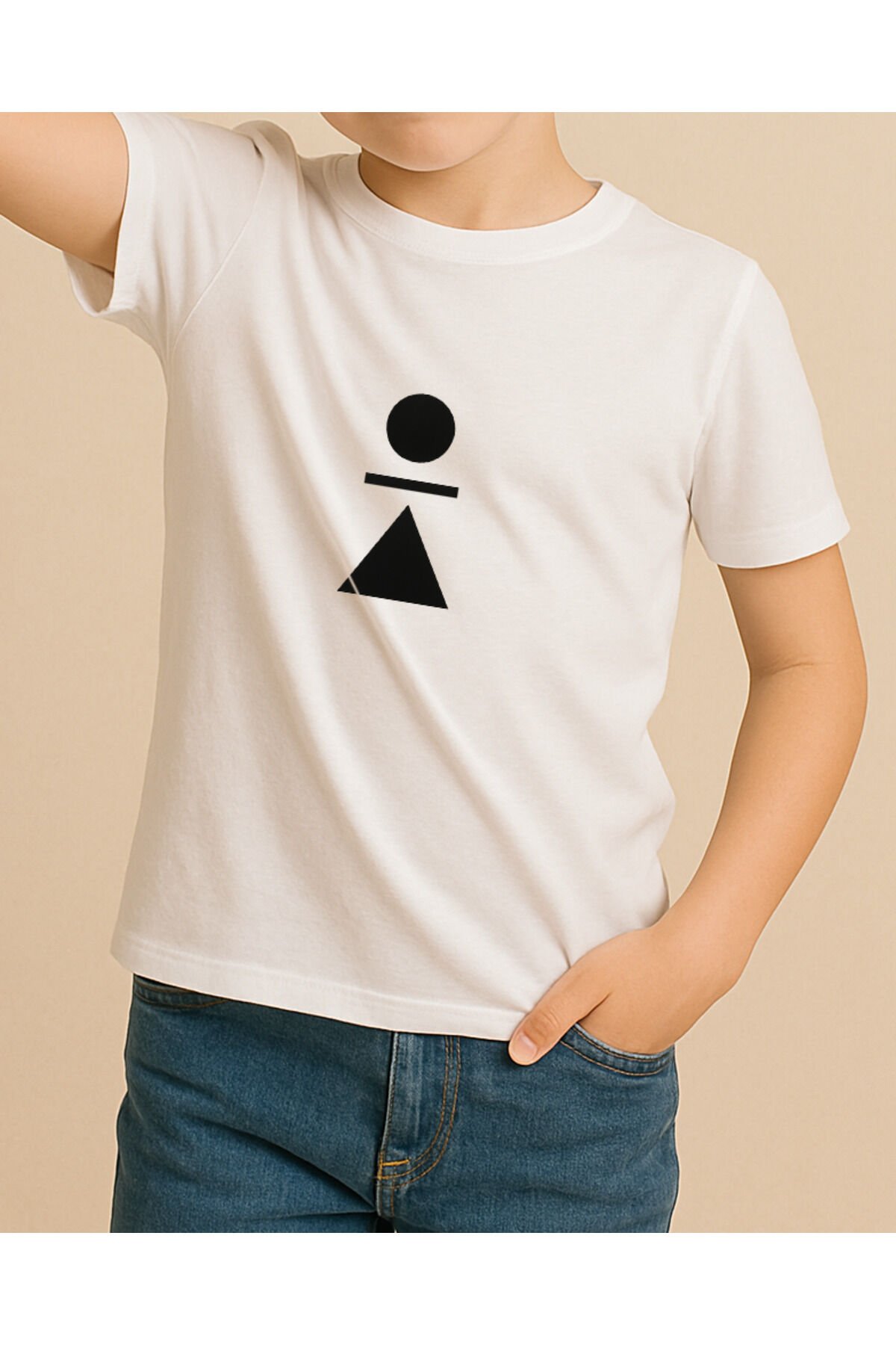 Tişört Unisex Çocuk (Üçgen Yuvarlak) Erkek Beyaz - 4-5 Yaş