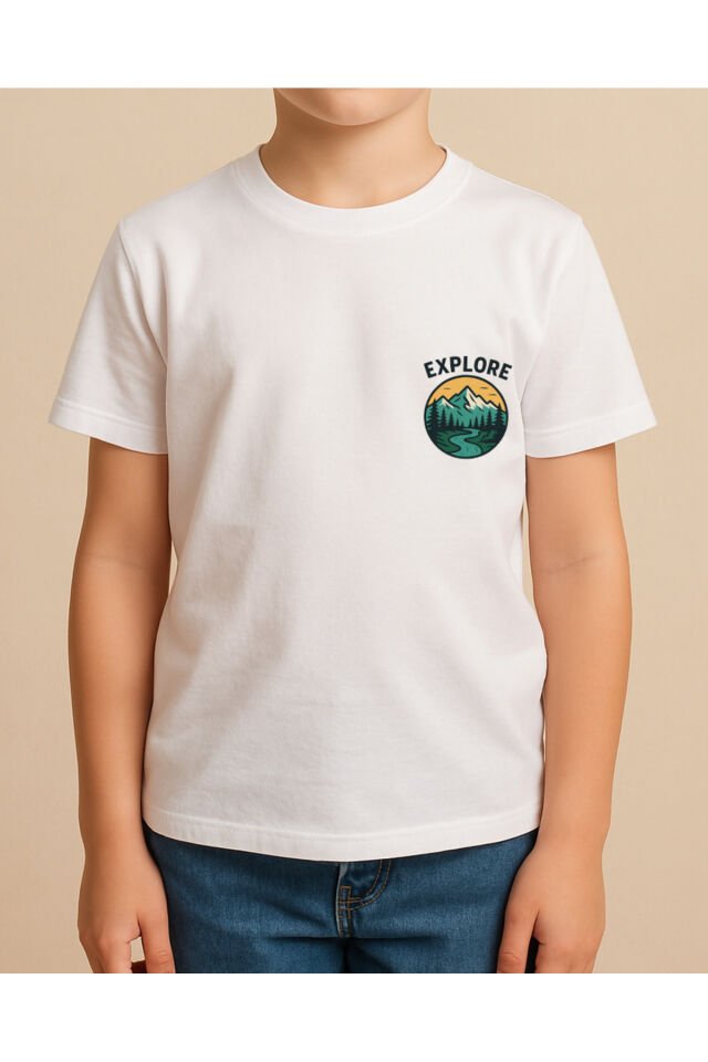 Tişört Unisex Çocuk (Explore) Erkek Beyaz - 4-5 Yaş