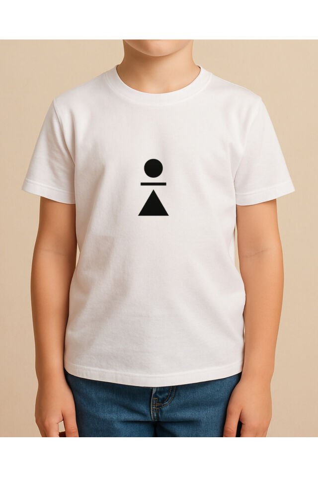 Tişört Unisex Çocuk (Üçgen Yuvarlak) Erkek Beyaz - 10-11 Yaş