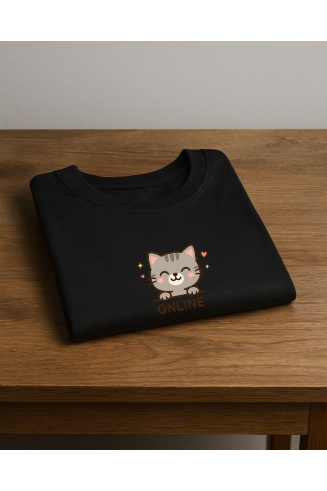 Tişört Unisex (Gri Kedi İkili) Kadin Si̇yah - 2XL