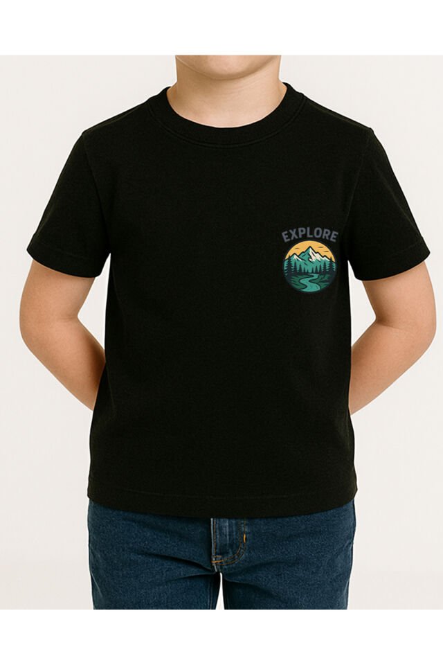 Tişört Unisex Çocuk (Explore) Erkek Si̇yah - 2XL