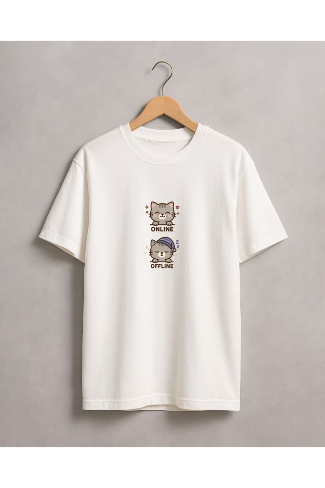 Tişört Unisex Çocuk (Gri Kedi İkili) Kiz Beyaz - 10-11 Yaş
