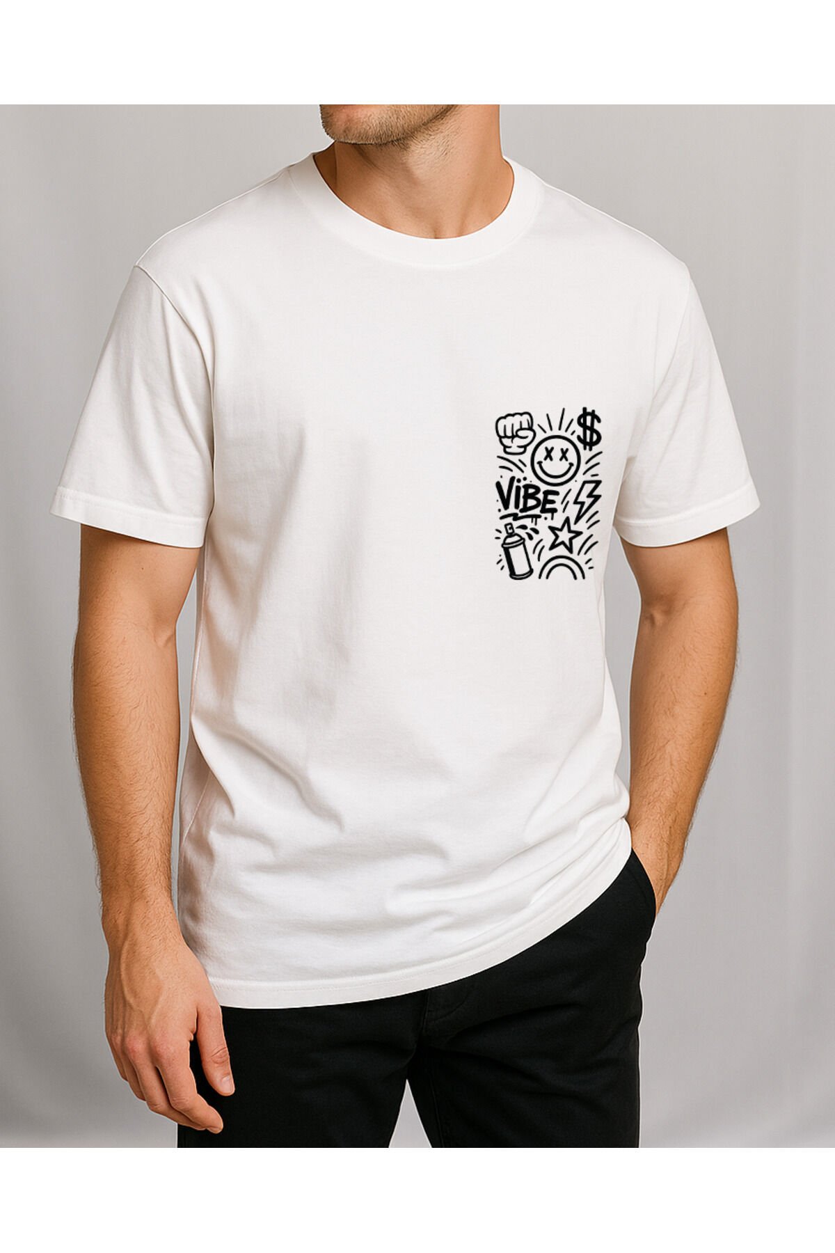 Tişört Unisex (Vibe Çoklu) Erkek Beyaz - 10-11 Yaş