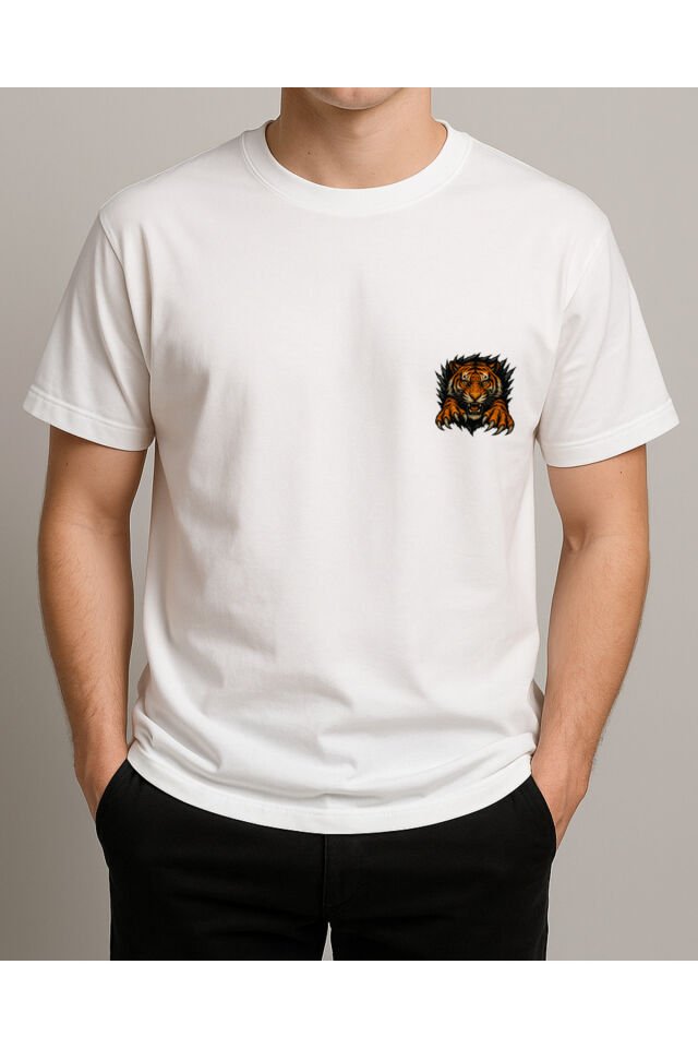Tişört Unisex (Kaplan) Erkek Beyaz - M