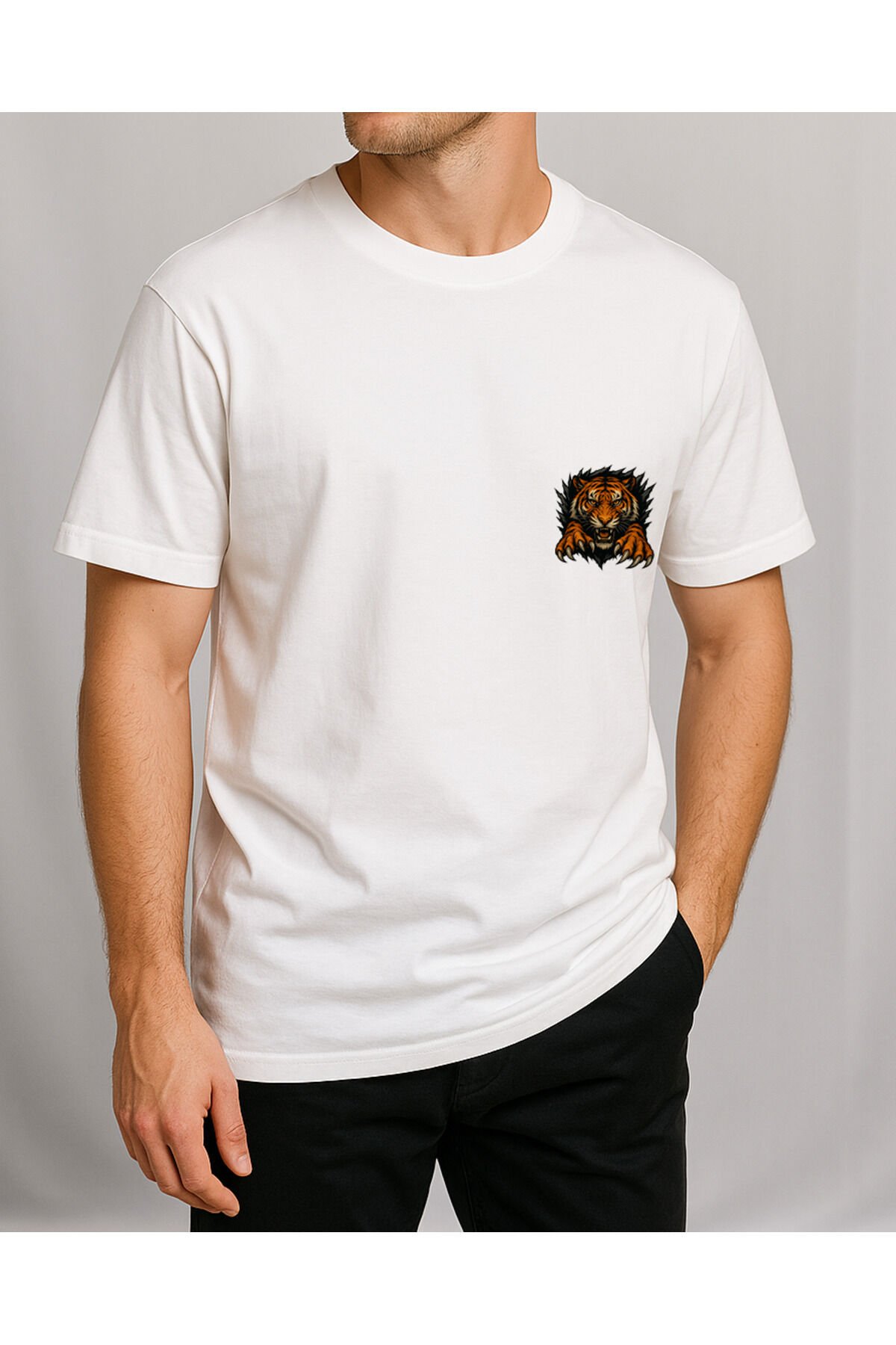 Tişört Unisex (Kaplan) Erkek Beyaz - M