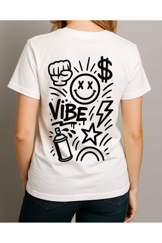 Tişört Unisex (Vibe Çoklu) Kadin Beyaz - M