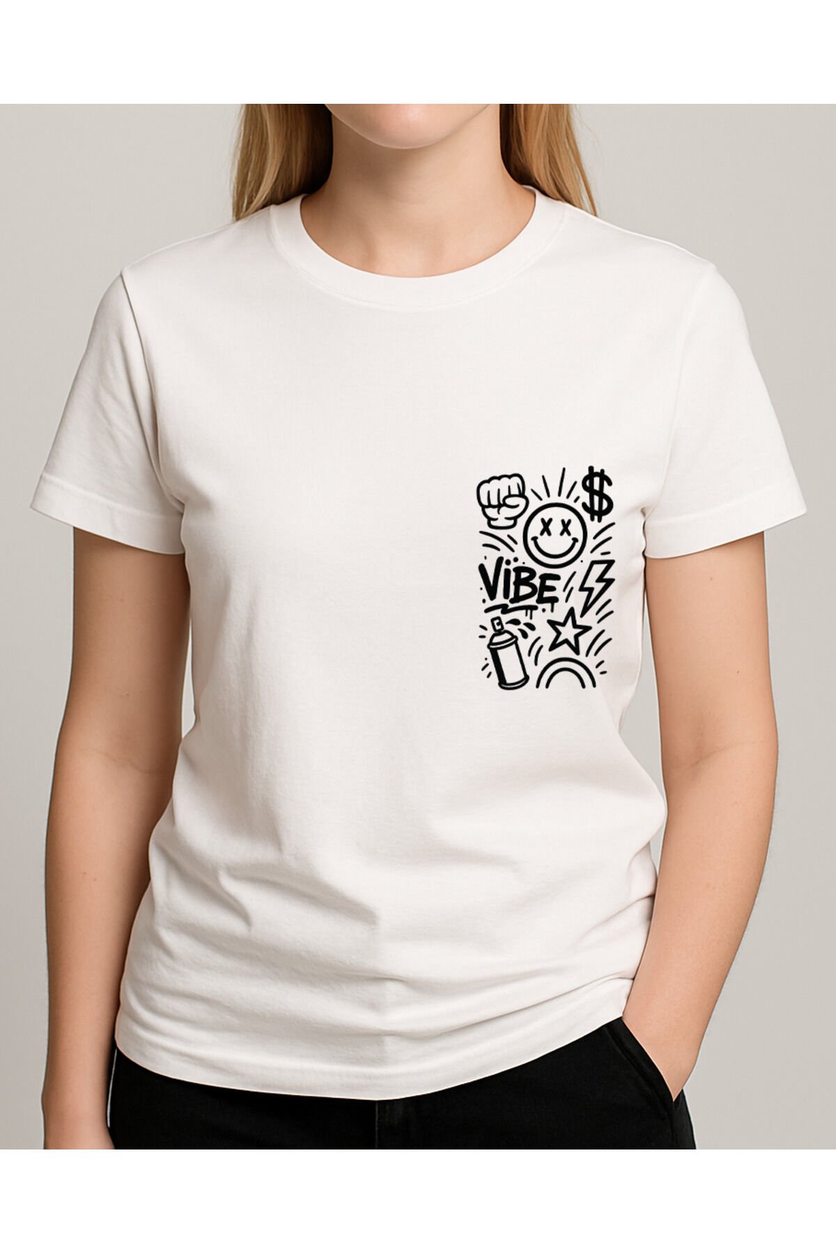 Tişört Unisex (Vibe Çoklu) Kadin Beyaz - L