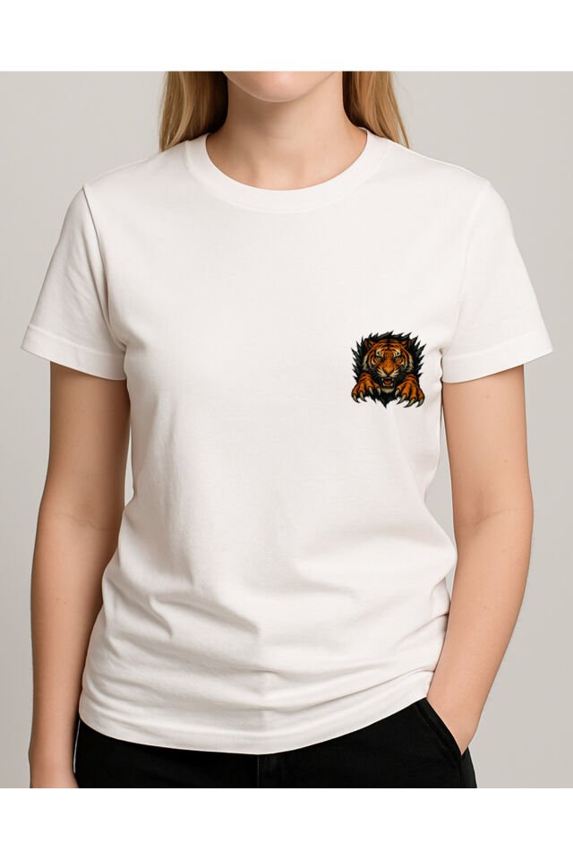 Tişört Unisex (Kaplan) Kadin Beyaz - L