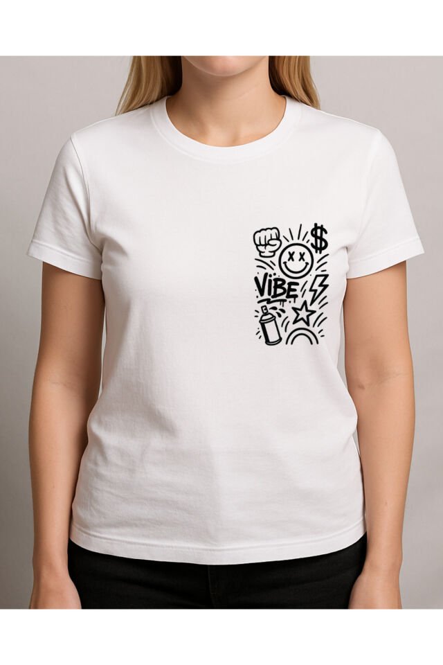 Tişört Unisex (Vibe Çoklu) Kadin Beyaz - XL