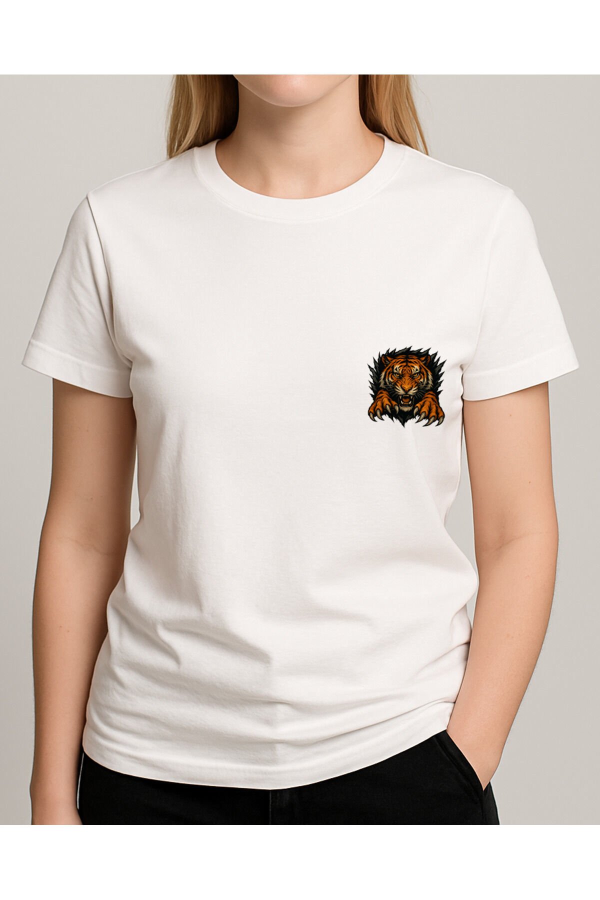 Tişört Unisex (Kaplan) Kadin Beyaz - M